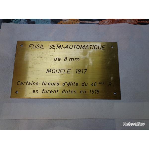 PLAQUE EN LAITON DU FUSIL SA 1917 DE 8mm du 46�mes R.I - Z07