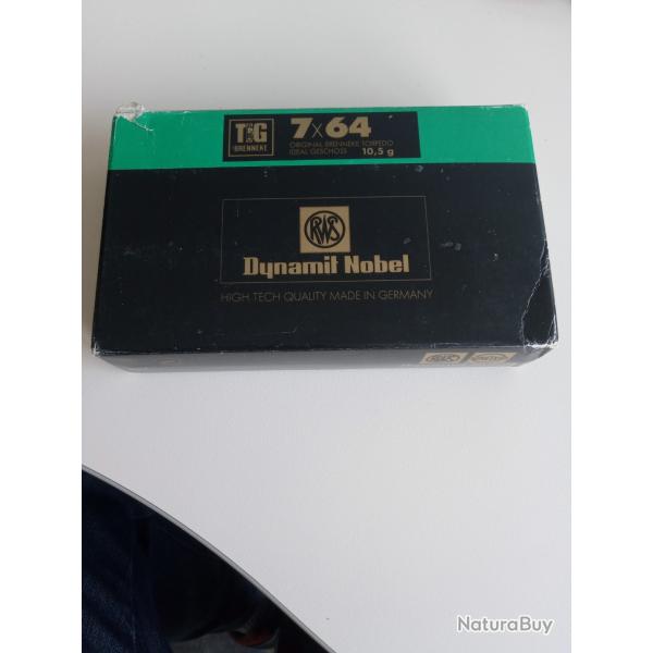 DEUX boites CARTOUCHES RWS DYNAMIT NOBEL Brenneke 7x64 TIG 10,5g/162grs
