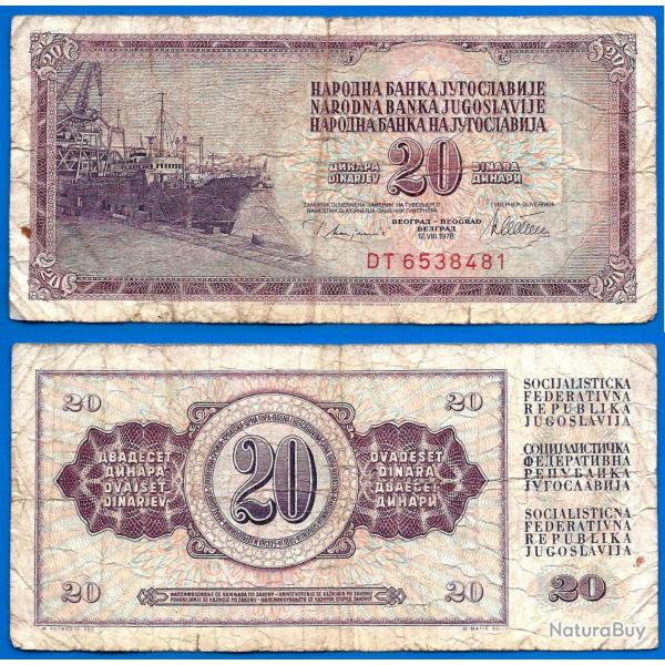 Yougoslavie 20 Dinars 1978 Billet Bateau Dinara