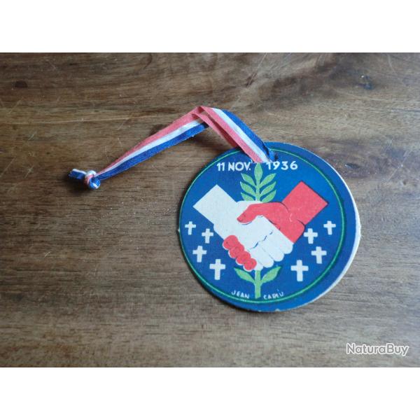 insigne cartonn�  11 novembre 1936 / jean camu