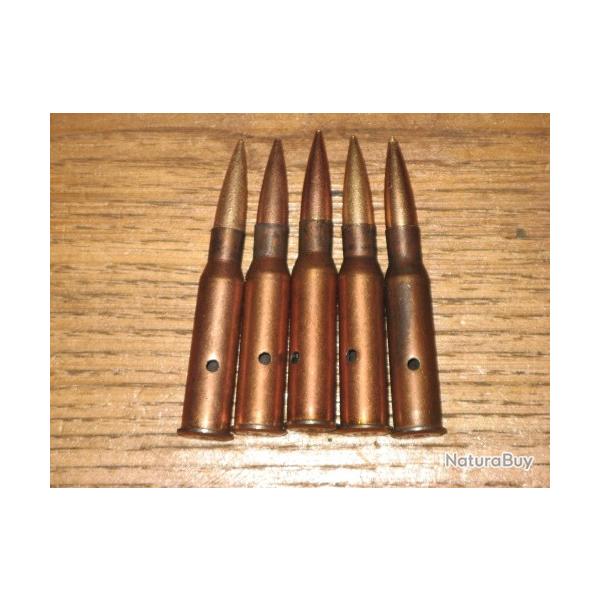 Lot de cinq cartouches de 7,62 x 54R (Mosin-Nagant) dmilitarises.