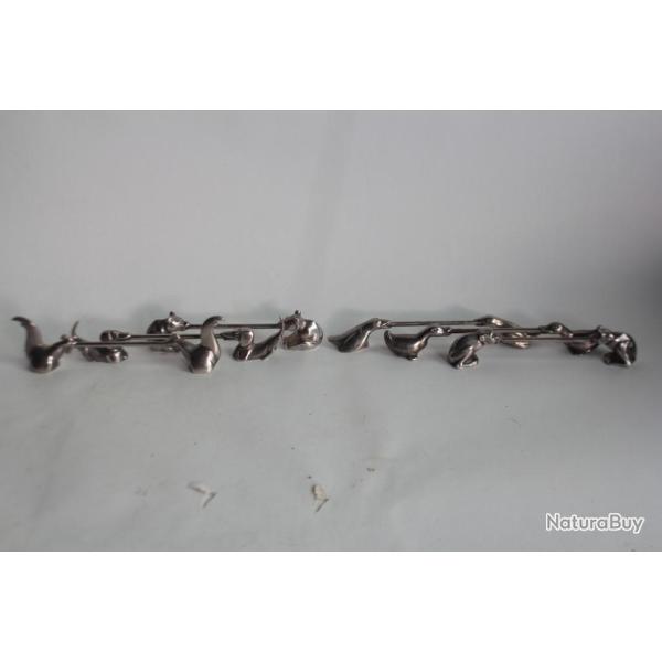 Six porte-couteaux animaux m�tal argent� Art D�co