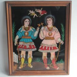 Icône peinture fixée sous verre les naïfs espagnols