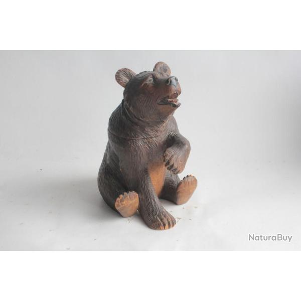 Pot � tabac Ours bois sculpt� For�t Noire Art Populaire