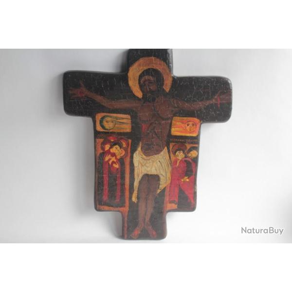 Ic�ne orthodoxe peinte Croix Crucifixion Balkans