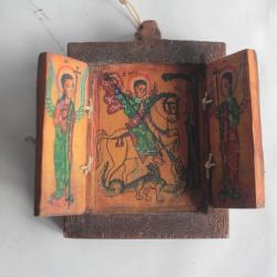 Icône orthodoxe triptyque bois peint Croix Copte Éthiopie