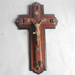 Grand Crucifix Croix d'autel laiton XIXe siècle