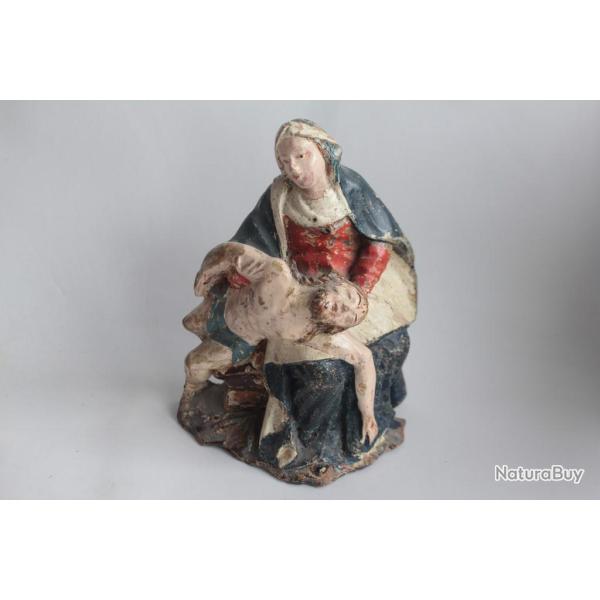 Ancienne Sculpture bois polychrome Pieta Vierge de Pi�t�