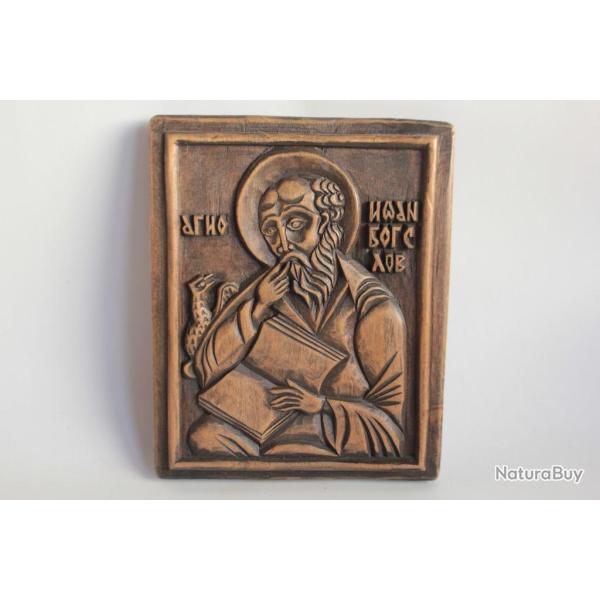 Ic�ne orthodoxe bois sculpt� Saint Jean Varna Bulgarie 1981