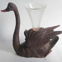 Cygne articulé bois sculpté Vase Art populaire Forêt Noire