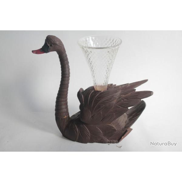 Cygne articul� bois sculpt� Vase Art populaire For�t Noire