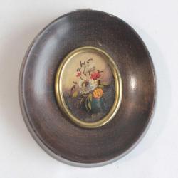 Peinture miniature huile sur cuivre Nature morte Fleurs