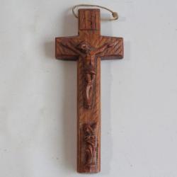 Ancienne Croix Crucifix reliquaire bois sculpté