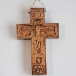 Ancienne Croix orthodoxe grecque bois sculpté