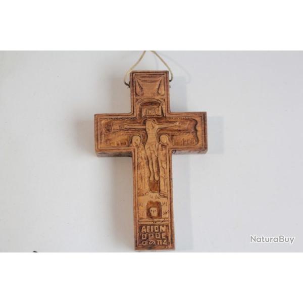 Ancienne Croix orthodoxe grecque bois sculpt�