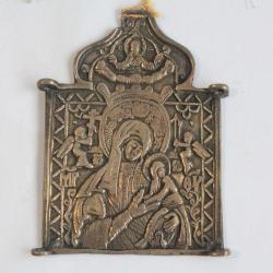 Ancienne icône orthodoxe russe bronze Mère de Dieu