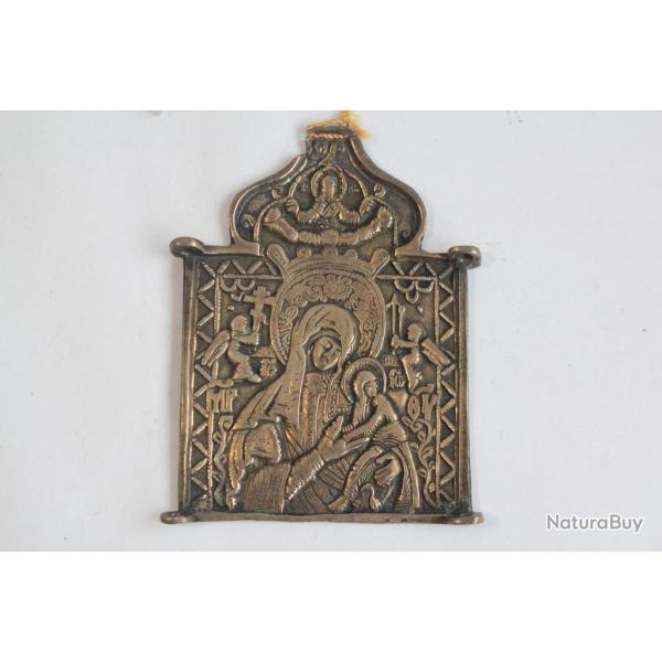 Ancienne ic�ne orthodoxe russe bronze M�re de Dieu