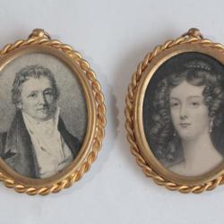 Paires cadres Gravures miniatures Portraits XIXe siècle