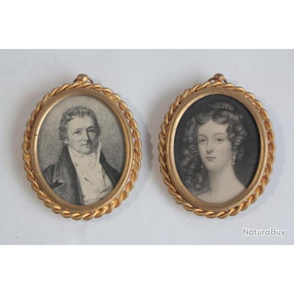 Paires cadres Gravures miniatures Portraits XIXe si�cle