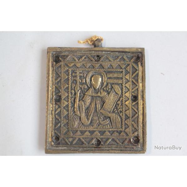 Ancienne Ic�ne de voyage orthodoxe bronze Sainte Parascheva