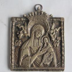 Icône orthodoxe bronze Vierge à l'enfant