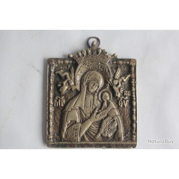 Ic�ne orthodoxe bronze Vierge � l'enfant