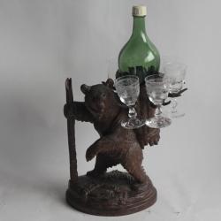 Ours cave à liqueur bois sculpté Art populaire Forêt Noire