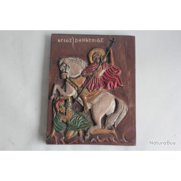 Ic�ne orthodoxe grecque bois sculpt� Saint D�m�trios de Thessalonique