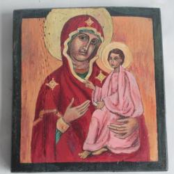 Icône orthodoxe Mère de Dieu Vierge à l'enfant Europe de l'est