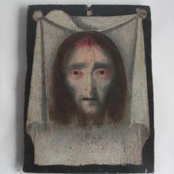 Ancienne Icône Huile sur bois Le voile de Sainte Véronique