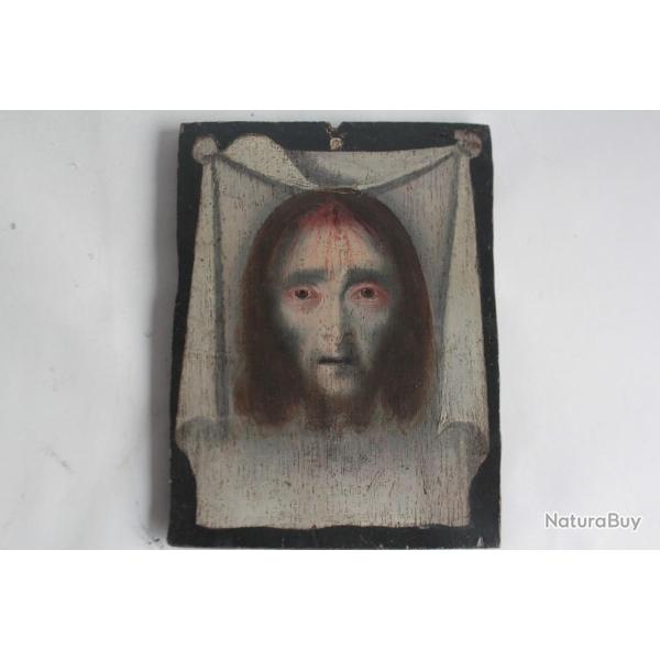 Ancienne Ic�ne Huile sur bois Le voile de Sainte V�ronique