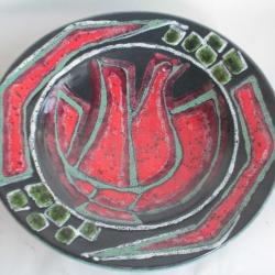 Marcel NOVERRAZ Plat c&eacute;ramique &eacute;maill&eacute;e Oiseau Suisse