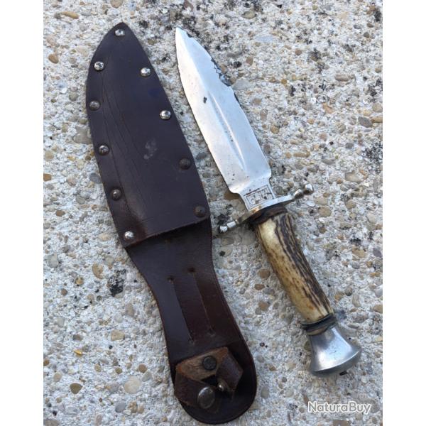 Ancien couteau poignard de chasse acier Toledo Espagne C14 lame nickel�. type vengeur