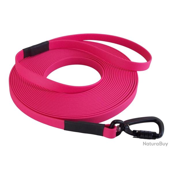Longe BIOTHANE Twist-Lock 16 mm 15 m AVEC poign�e rose passion