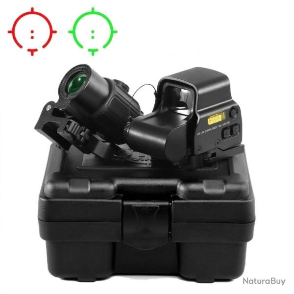 Viseur Holographique 558 Loupe G43 3X Rail Picatinny 20 mm Point Rouge Vert QD Airsoft Chasse Noir