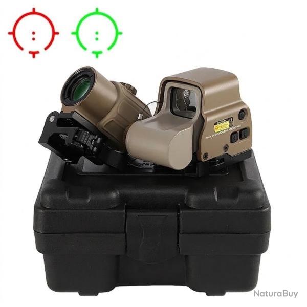Viseur Holographique 558 Loupe G43 3X Rail Picatinny 20 mm Point Rouge Vert QD Airsoft Chasse Sand
