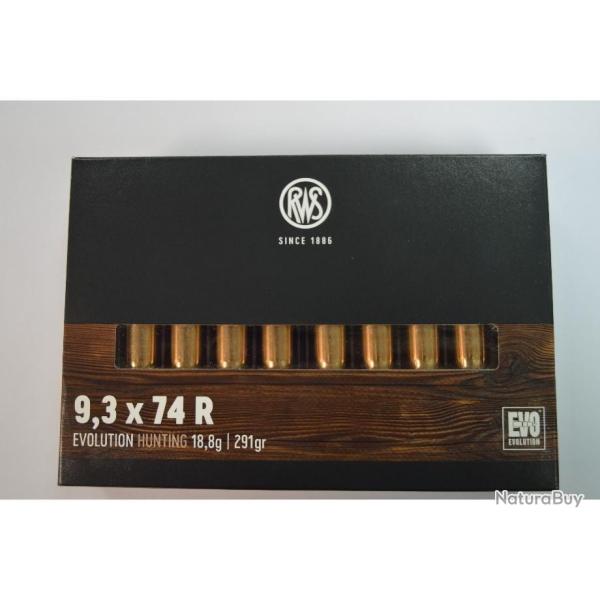 1 BOITE DE 20 BALLES RWS CALIBRE 9.3X74 R  EVOLUTION 18.8 G / 291 GR NEUVE