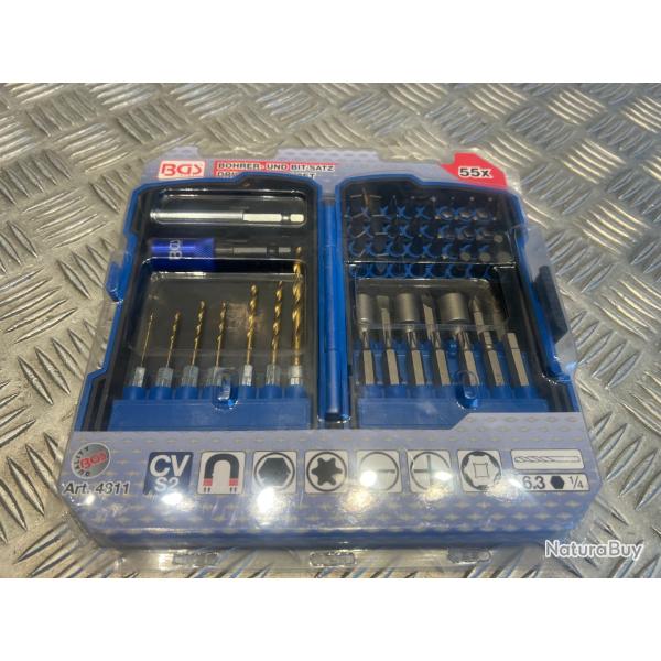 coffret jeu de forets et embouts 1/4 55 pieces bgs neuf