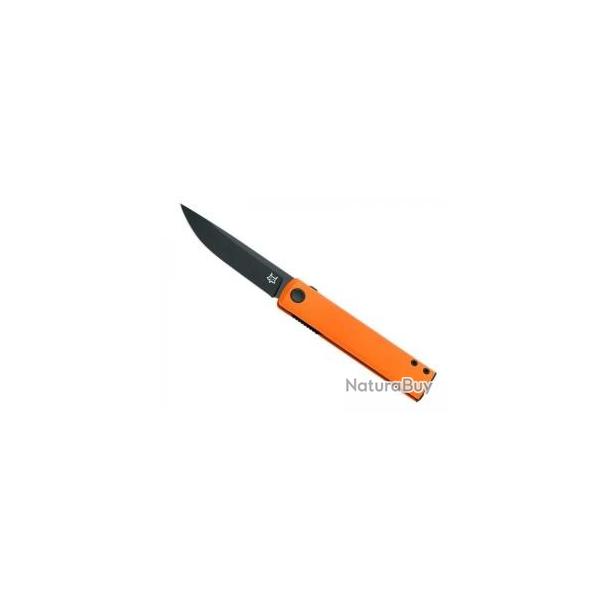 Couteau Fox CHNOPS lame noire acier inox BECUT avec front flipper et cran int�rieur +manche orange