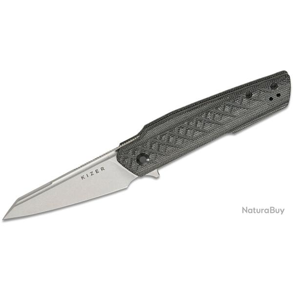 Couteau Kizer Skinner Lame Reverse Tanto Acier Nitro-V Manche Micarta Noir Liner Lock KIV3725A2