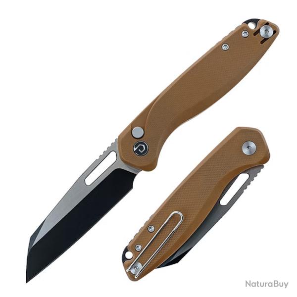 Couteau Defcon Warhawk Sheepfoot Lame Acier 14C28N Manche Tan G10 S�curit� Button Lock TD020BR