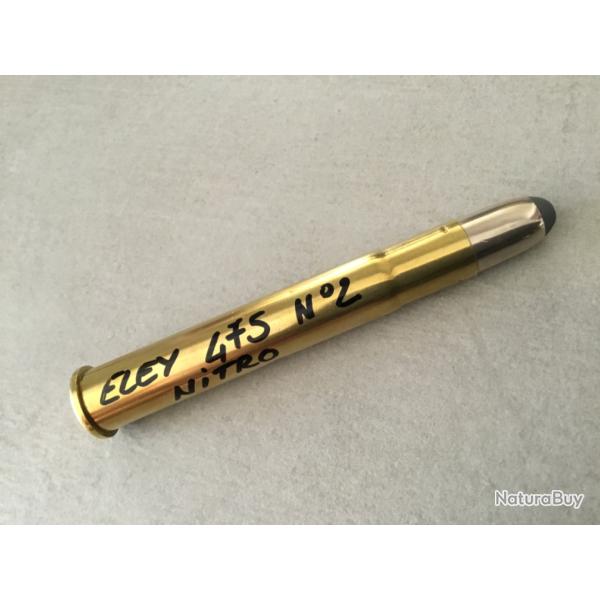 Superbe cartouche de collection ELEY 475 N�2 NITRO 3*1/2 ogive CUPRONICKEL 1/2 blind�e