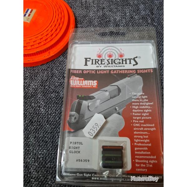 Hausse Guidon Fibre Optique- FIRE SIGHTS by Williams (PISTOL SIGHT GLOCK #56359)