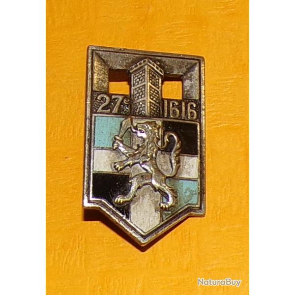 27� R�giment d'Infanterie, 1616, �mail, dos guilloch�, Drago en bas , �cu � une tour en chef et une