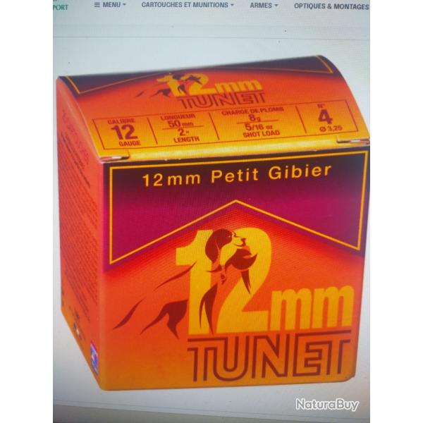Bote de 25 cartouches 12mm 50 8g tunet