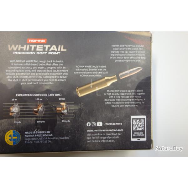 LOT DE 80 BALLES NORMA WHITETAIL CAL 30 06 180GR 11.7G