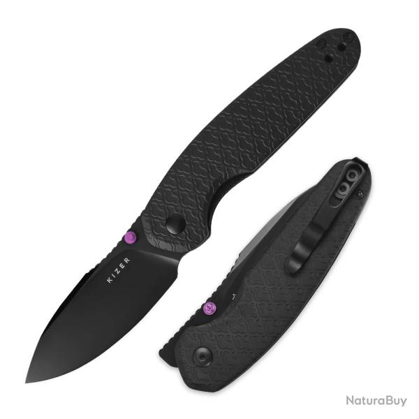 Couteau Kizer Meteora Lame Drop Point Acier Nitro-V Manche Aluminium Noir Liner Lock KIV3730A2