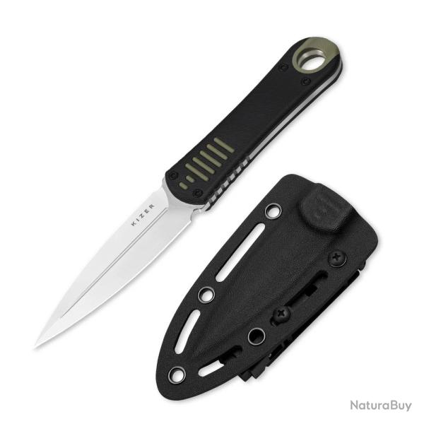 Couteau Kizer Hidden Agenda Lame Dague Acier AEB-L Manche G10 Black/Green Gaine Kydex KI1083A2