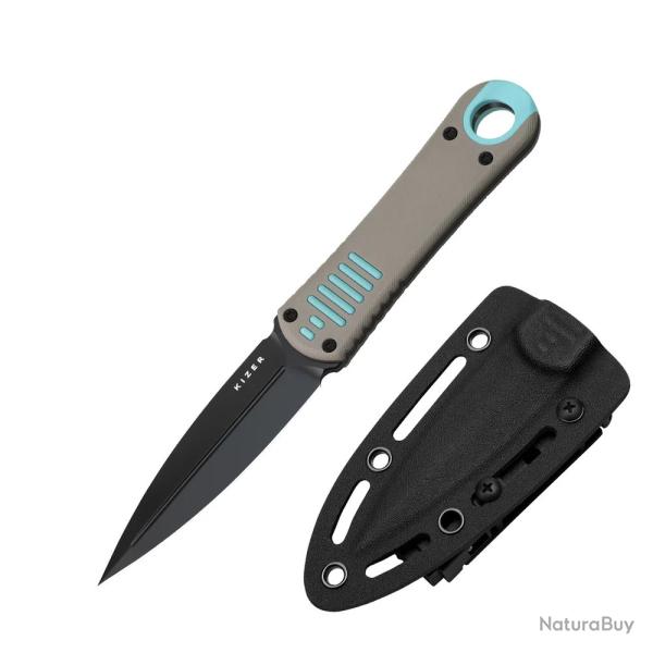 Couteau Kizer Hidden Agenda Lame Dague Acier AEB-L Noire Manche G10 Gris/Bleu Gaine Kydex KI1083A3