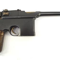 Pistolet Mauser C96 Flatside Large ring Chinois dat&eacute; 1928 Port naval de Taku 7.63 Avec crosse